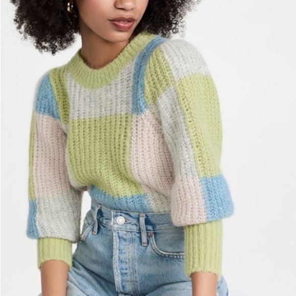 byTiMo Hairy Knit Alpaca Blend Sweater in Green Combo - Picture 1 of 6